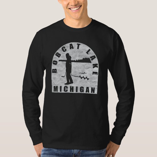 Bobcat Sjö Ice Fishing Michigan T Shirt (Framsida)