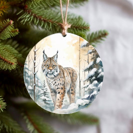 Bobcat Söt Winter Woodland Julgransprydnad Keramik