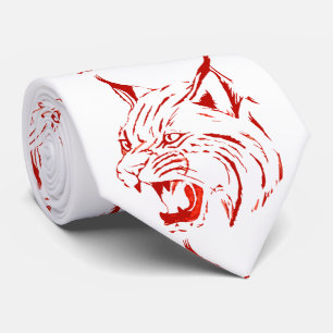 Bobcat Vild katt Team Mascot Necktie Red/White Slips