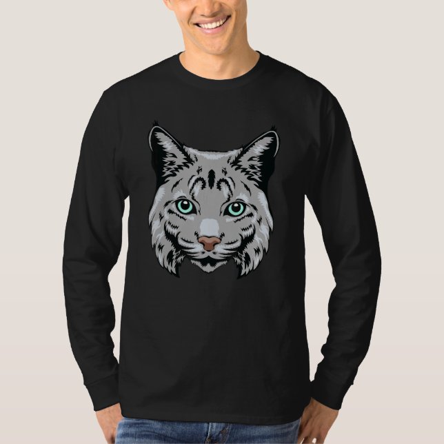 Bobcat Wildcat Staring Coola Animal Head Ansikte M T Shirt (Framsida)