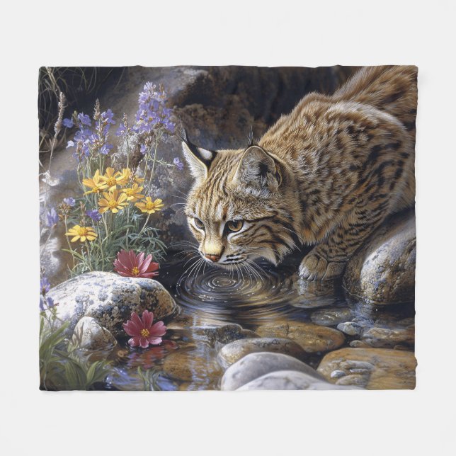 Bobcat with Wildblomme Scenia Art Fleecefilt (Framsidan (Horisontell))