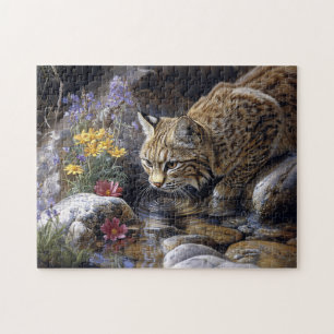 Bobcat with Wildblomme Scenia Art Pussel