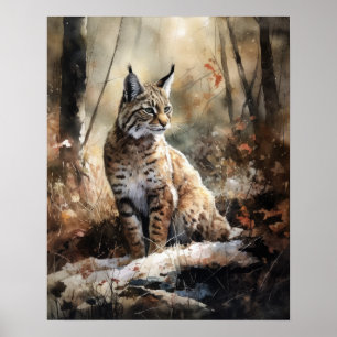 Bobcat Woodland Animal Art Print Poster