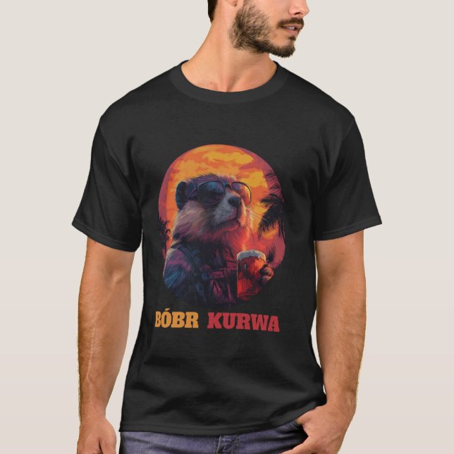 Bober Bobr Bóbr Bieber Kurwa Meme Funny Retro Meme T Shirt (Framsida)