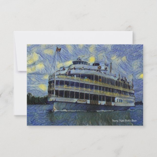 Boblo Boat Starry Nght Note Card Tack Kort (Framsida)