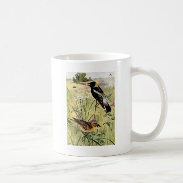 Bobolinks, daisy och rosa klöver kaffemugg (Höger)