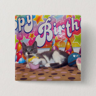 Bob's Birthday Button - Katt / Kattunge Knapp