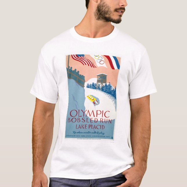 Bobsled olympiska Lake Placid 1938 WPA T Shirt (Framsida)