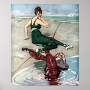 Bobster med Banjo Serenading Beach Girl Poster