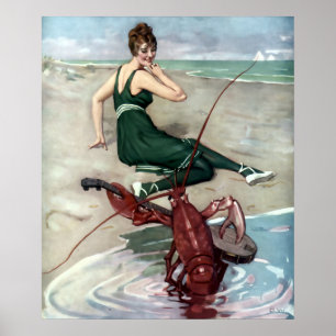 Bobster med Banjo Serenading Beach Girl Poster