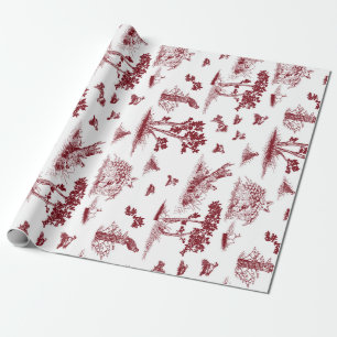 Bobwhite Quail Toile De Jouy Cranberry och vit Presentpapper