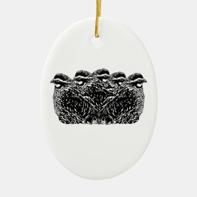BobwhiteQuailCovey Julgransprydnad Keramik (Framsidan)