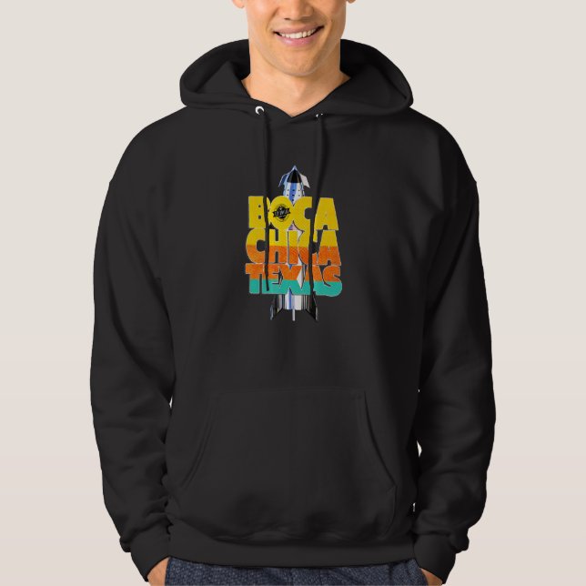 Boca Chica Texas Starship Coola Retro Space Rocket Hoodie (Framsida)