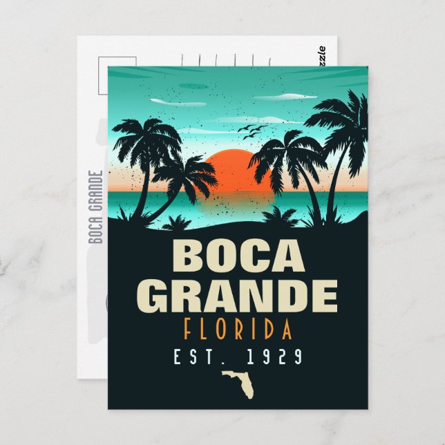 Boca Grande Florida Retro Sunset Souvenirs 60 s Vykort (Fram/baksida)