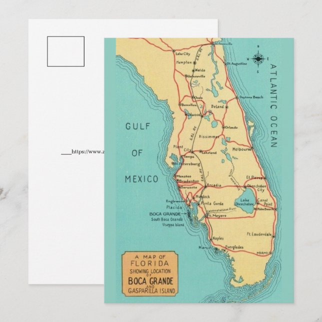 Boca Grande Useppa Florida 5x7 Karta Kort (Fram/baksida)