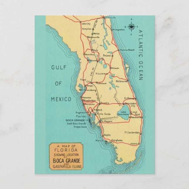 Boca Grande Useppa Island Florida Karta Vykort (Framsida)