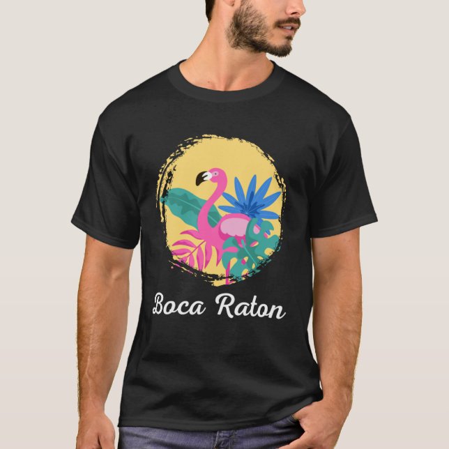 Boca Raton Florida Beach Tropical  Flamingo T Shirt (Framsida)