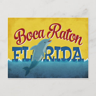 Boca Raton Florida Dolphin Retro Vintage resor Vykort