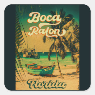 Boca Raton Florida Handflatan Träd Beach Vintage F Fyrkantigt Klistermärke