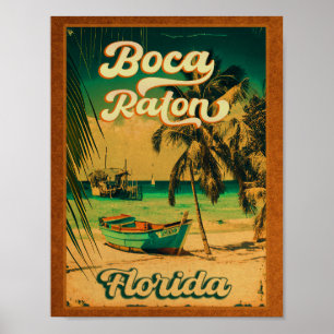 Boca Raton Florida Handflatan Träd Beach Vintage F Poster