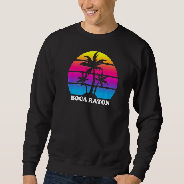 Boca Raton Florida Retro Handflatan Träd Sunset Va Lång Ärmad Tröja (Framsida)