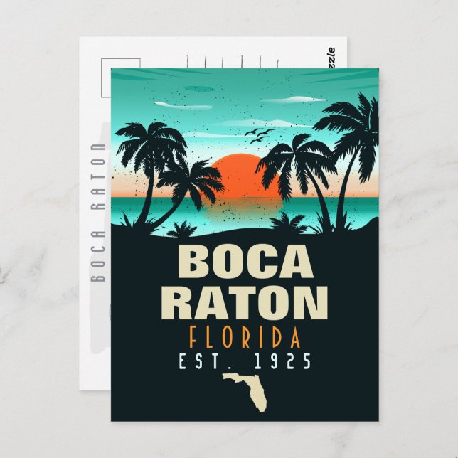 Boca Raton Florida Retro Sunset Beach Souvenirs Vykort (Fram/baksida)