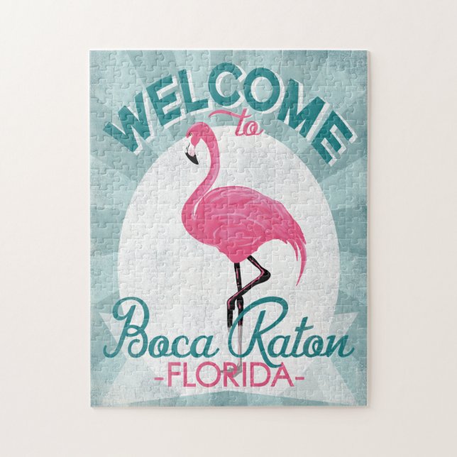 Boca Raton Florida Rosa Flamingo Retro Pussel (Vertikal)