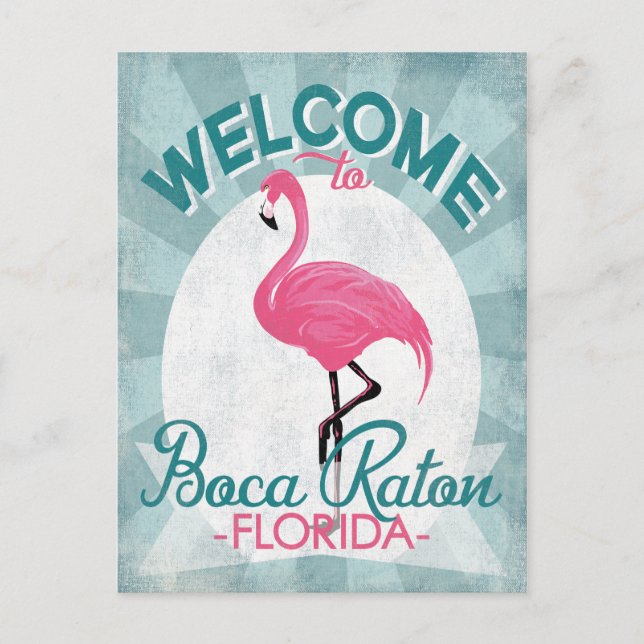 Boca Raton Florida Rosa Flamingo Retro Vykort (Framsida)