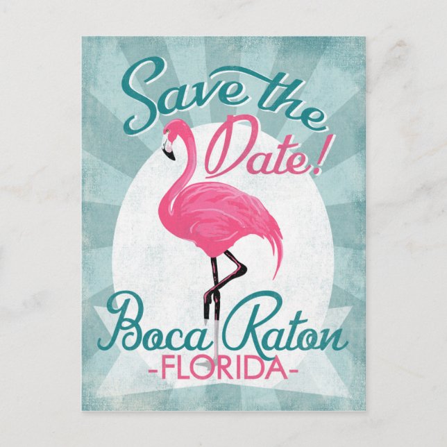 Boca Raton Save Date Rosa Flamingo Meddelande Vykort (Framsida)