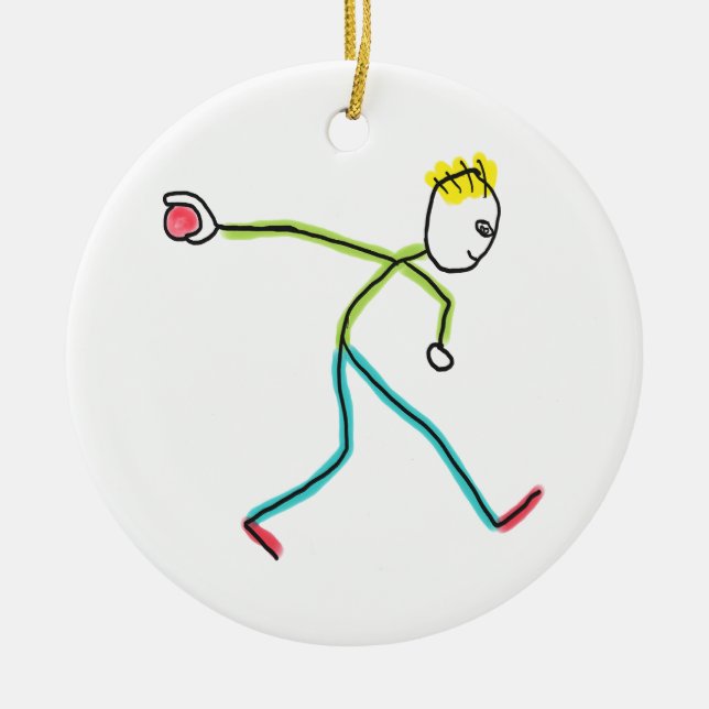 Bocce Ball Stickman Julgransprydnad Keramik (Framsidan)