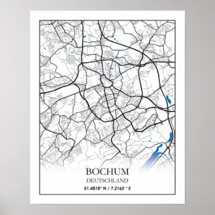 Bochum Deutschland City Karta Travel - enkel minim Poster
