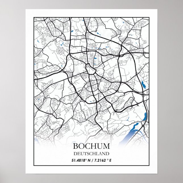 Bochum Deutschland City Karta Travel - enkel minim Poster (Framsidan)