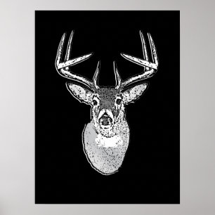 Bock på djärv svart vitsvanhjort poster