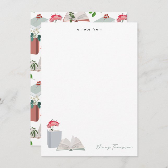 Böcker & Bibliotek Läsning Anpassat Namn Anteckningskort (Fram/baksida)