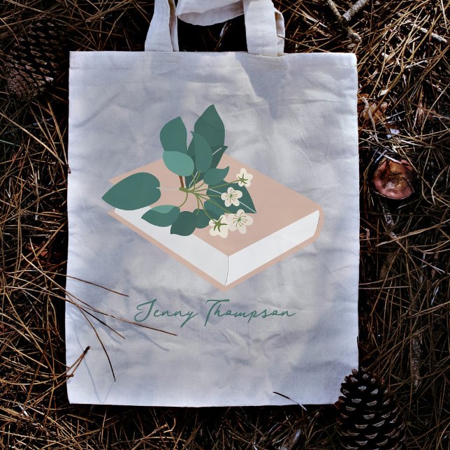 Böcker & Bibliotek Läsning Anpassat Namn Tygkasse (Botanical Books & Library Reading Custom Name Tote Bag)