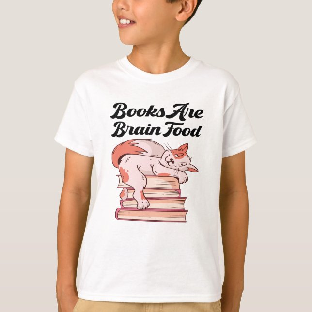 Böcker - Böcker Är Hjärnmat T Shirt (Framsida)