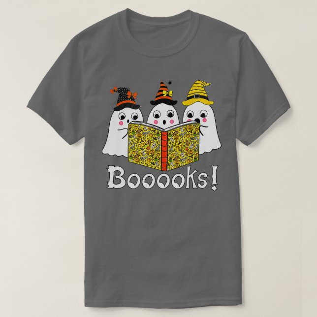 Böcker! Cute Ghost Boo Reading Bokar Halloween Li T Shirt (Design framsida)