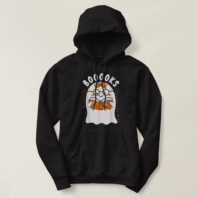 Böcker! Cute Ghost Reading Bibliotek Bokar Hallowe Hoodie (Design framsida)