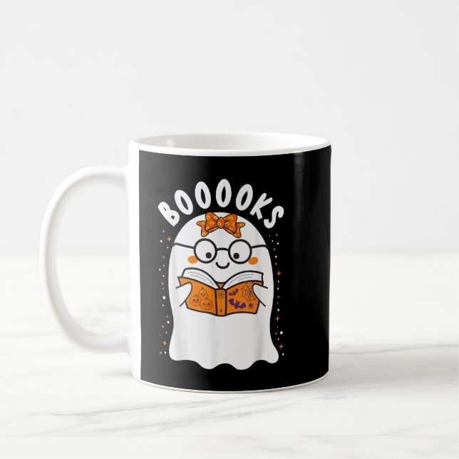 Böcker! Cute Ghost Reading Bibliotek Bokar Hallowe Kaffemugg (Vänster)