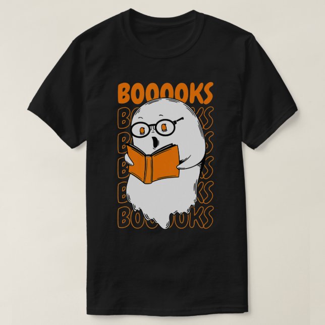 Böcker! Cute Ghost Reading Bibliotek Bokar Hallowe T Shirt (Design framsida)