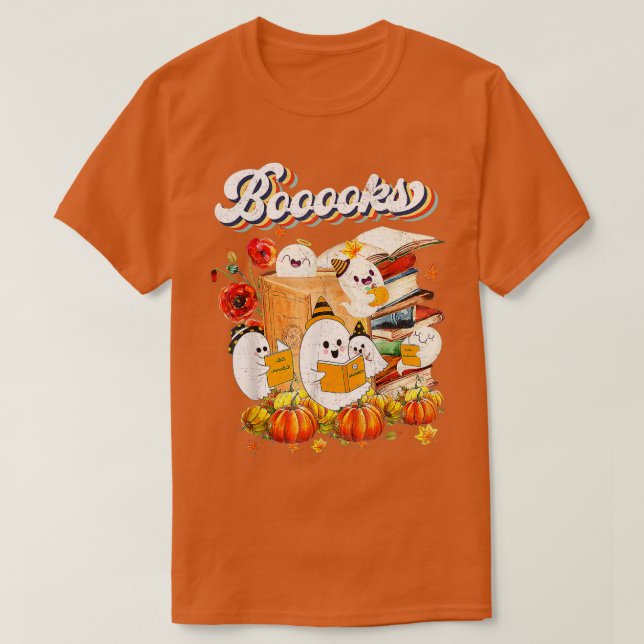 Böcker! Cute Ghost Reading Bibliotek Bokar Hallowe T Shirt (Design framsida)
