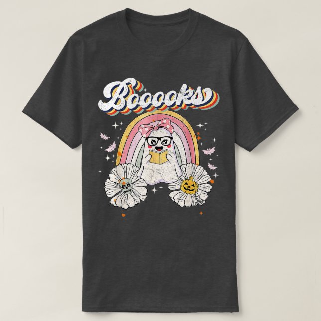 Böcker! Cute Ghost Reading Bibliotek Bokar Hallowe T Shirt (Design framsida)