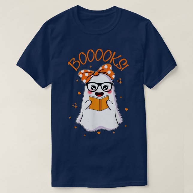 Böcker! Cute Ghost Reading Bibliotek Bokar Hallowe T Shirt (Design framsida)
