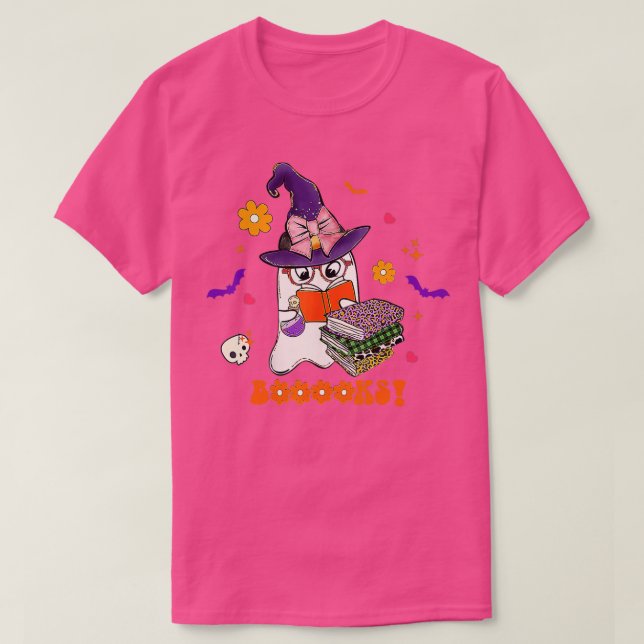 Böcker! Cute Ghost Reading Bibliotek Bokar Hallowe T Shirt (Design framsida)