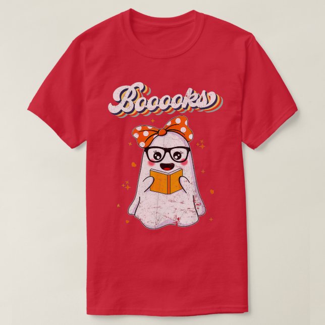Böcker! Cute Ghost Reading Bibliotek Bokar Hallowe T Shirt (Design framsida)