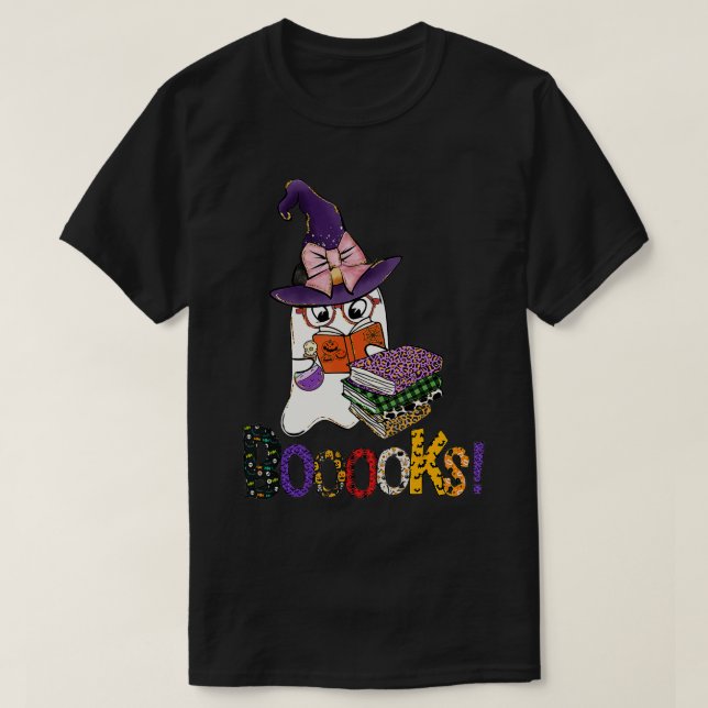 Böcker! Cute Ghost Reading Bibliotek Bokar Hallowe T Shirt (Design framsida)