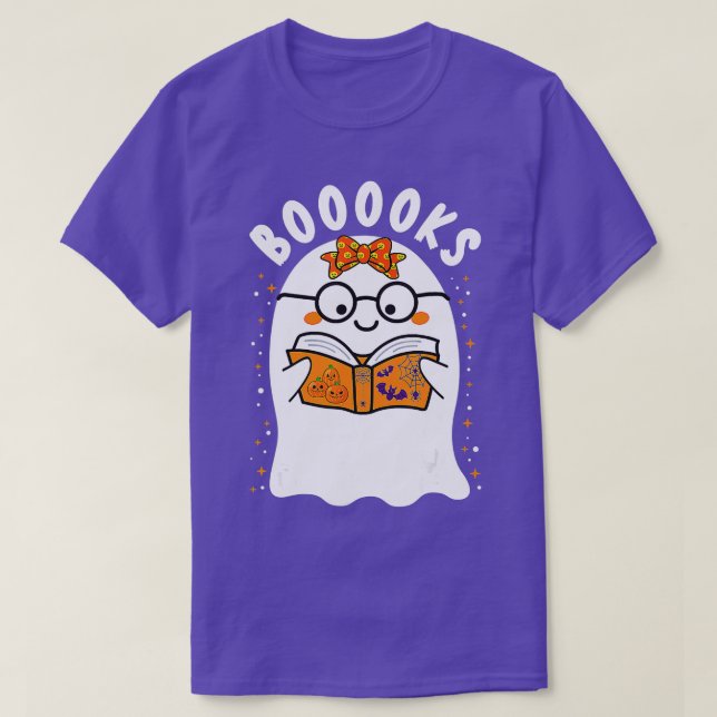 Böcker! Cute Ghost Reading Bibliotek Bokar Hallowe T Shirt (Design framsida)