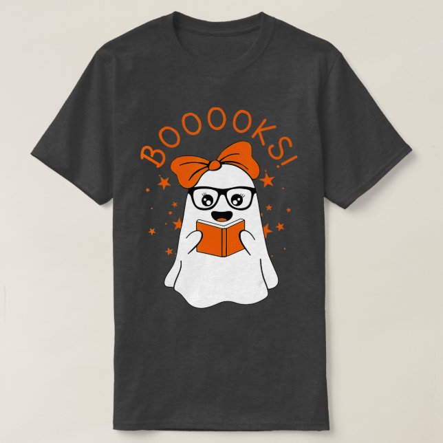 Böcker! Cute Ghost Reading Bibliotek Bokar Hallowe T Shirt (Design framsida)