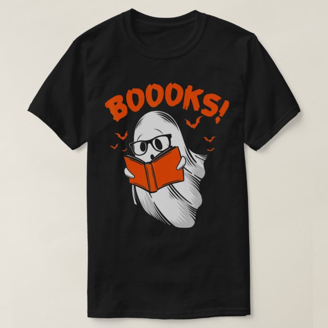 Böcker! Cute Ghost Reading Bibliotek Bokar Hallowe T Shirt (Design framsida)