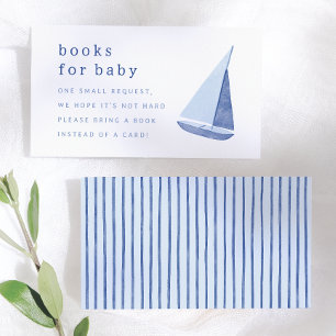 Böcker för baby italiensk segelbåt blå baby shower tilläggskort